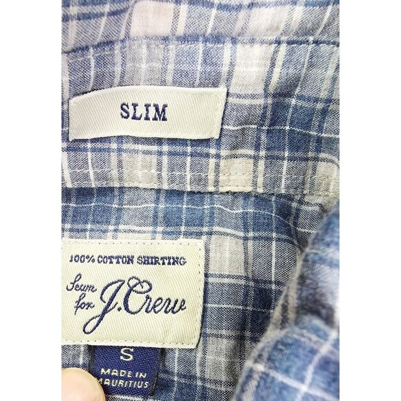 J. Crew Slim Size Small Mens Blue Gray White Check Button Down Long Sleeve Shirt - Picture 4 of 10